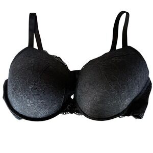 Torrid Curve Black Floral Lace Push-Up Bra Underwire 46DDD Plus Size Plunge